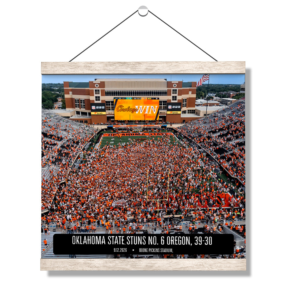 Oklahoma State Cowboys - Oklahoma State Stuns No. 6 Oregon Storms the Field - College Wall Art #Hanging Canvas