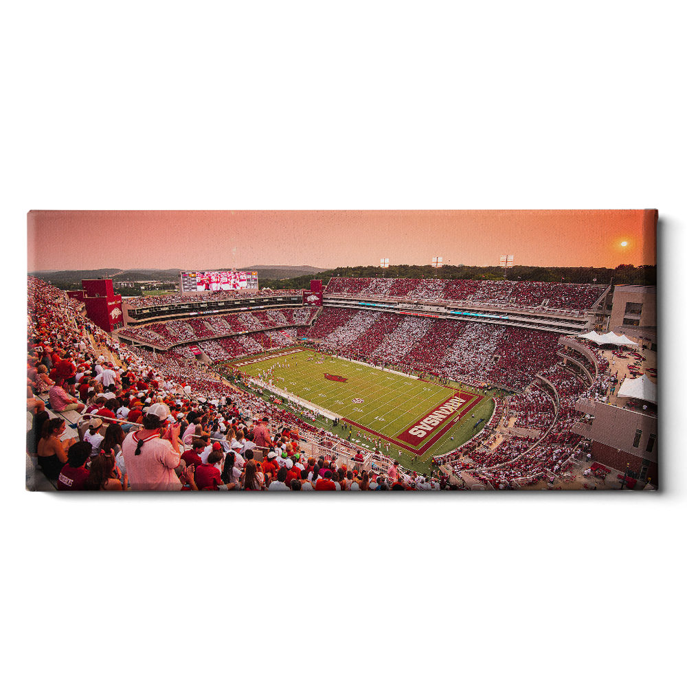 Arkansas Razorbacks - Aerial Donald W. Reynolds Razorback Stadium Stripe Out Panoramic - College Wall Art #Canvas