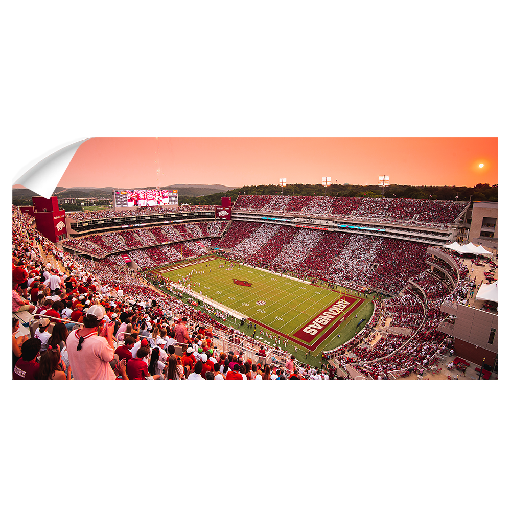 Arkansas Razorbacks - Aerial Donald W. Reynolds Razorback Stadium Stripe Out Panoramic - College Wall Art #Wall Decal