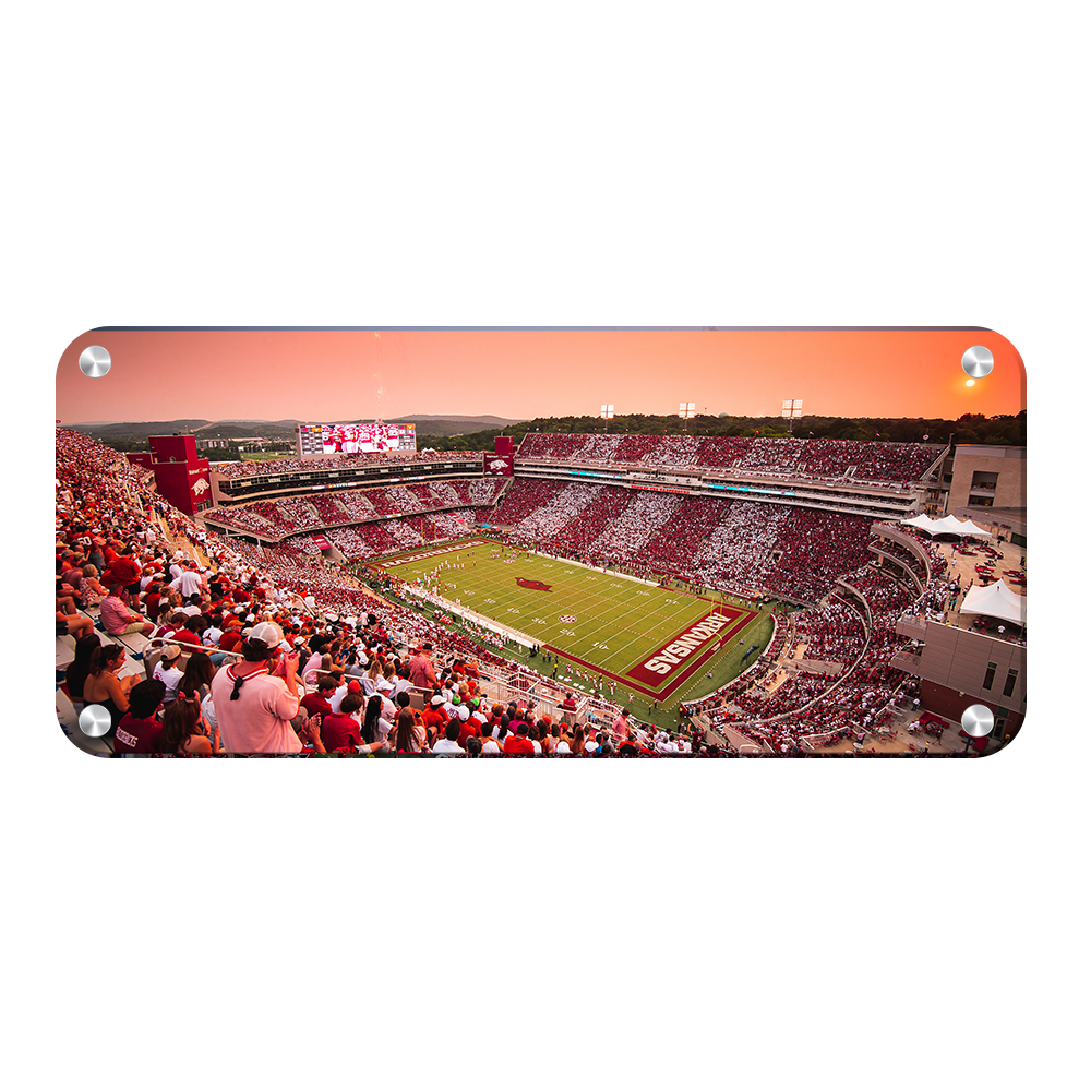 Arkansas Razorbacks - Aerial Donald W. Reynolds Razorback Stadium Stripe Out Panoramic - College Wall Art #Metal