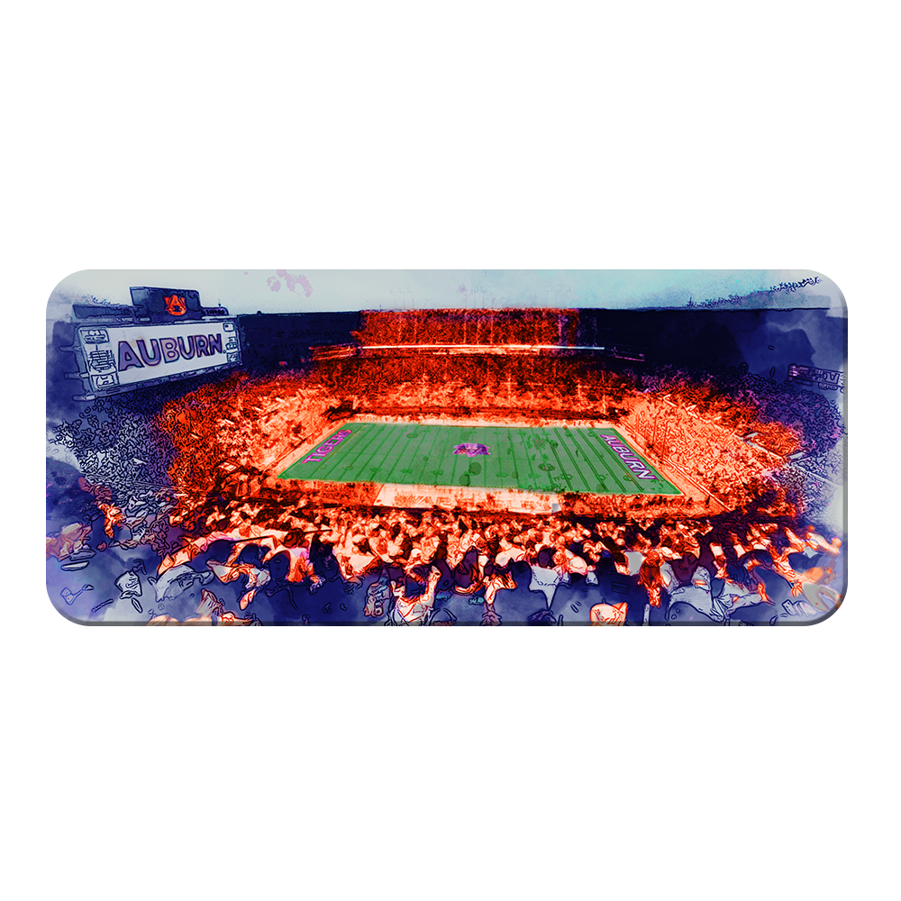 Auburn Tigers - Jordan-Hare Retro Watercolor - College Wall Art #PVC