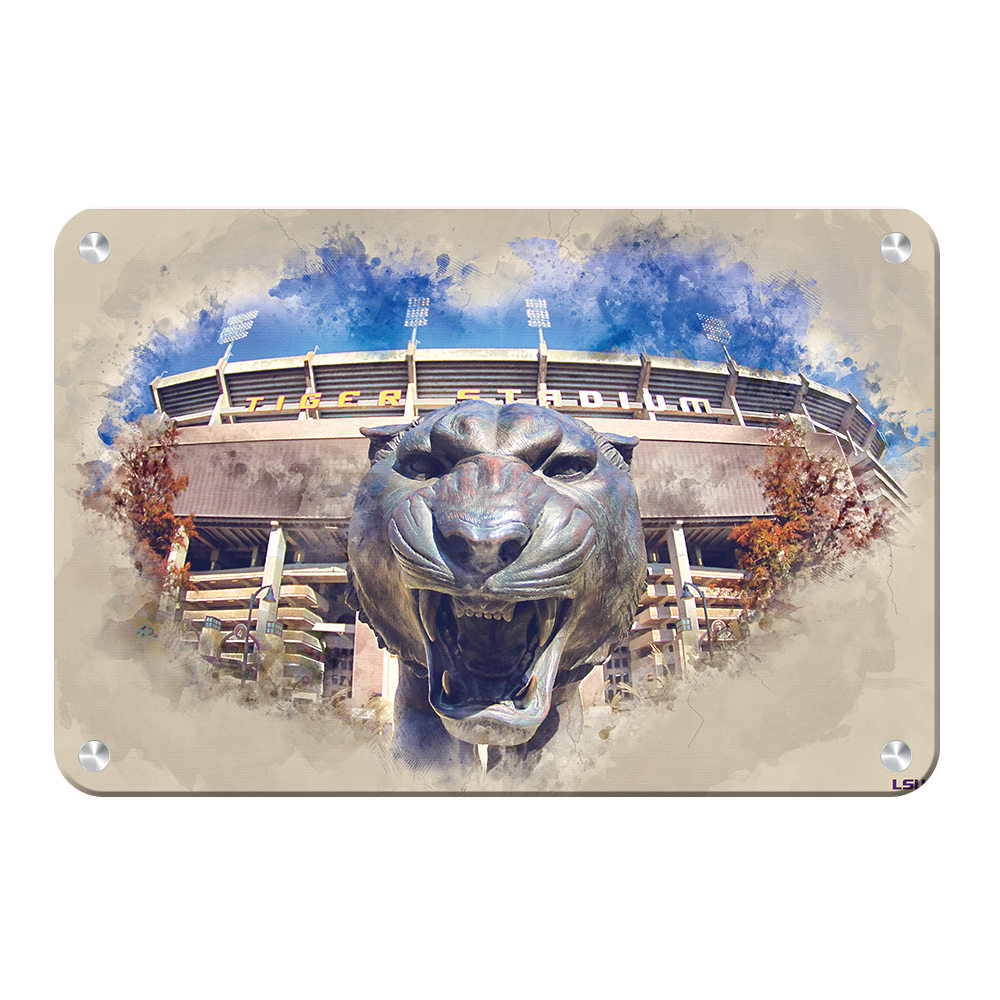 LSU Tigers - LSU Tiger Watercolor - College Wall Art #Metal