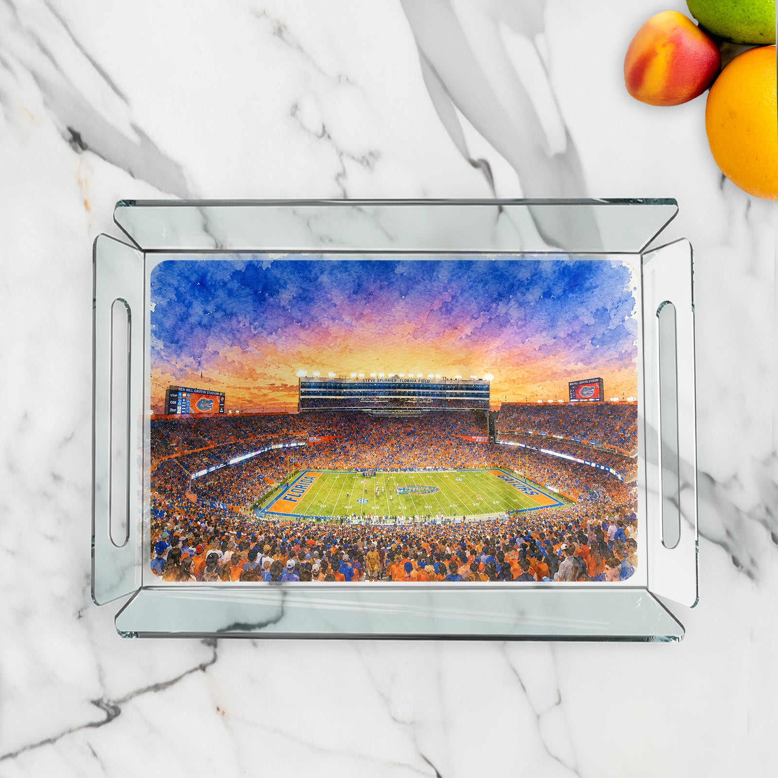 Florida Gators - Gator Watercolor Sunset Decorative Serving Tray