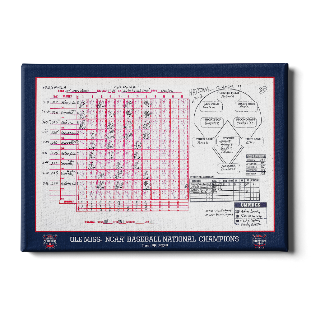 Ole Miss Rebels - Ole Miss NCAA Baseball National Champions Scorecard - College Wall Art #Canvas