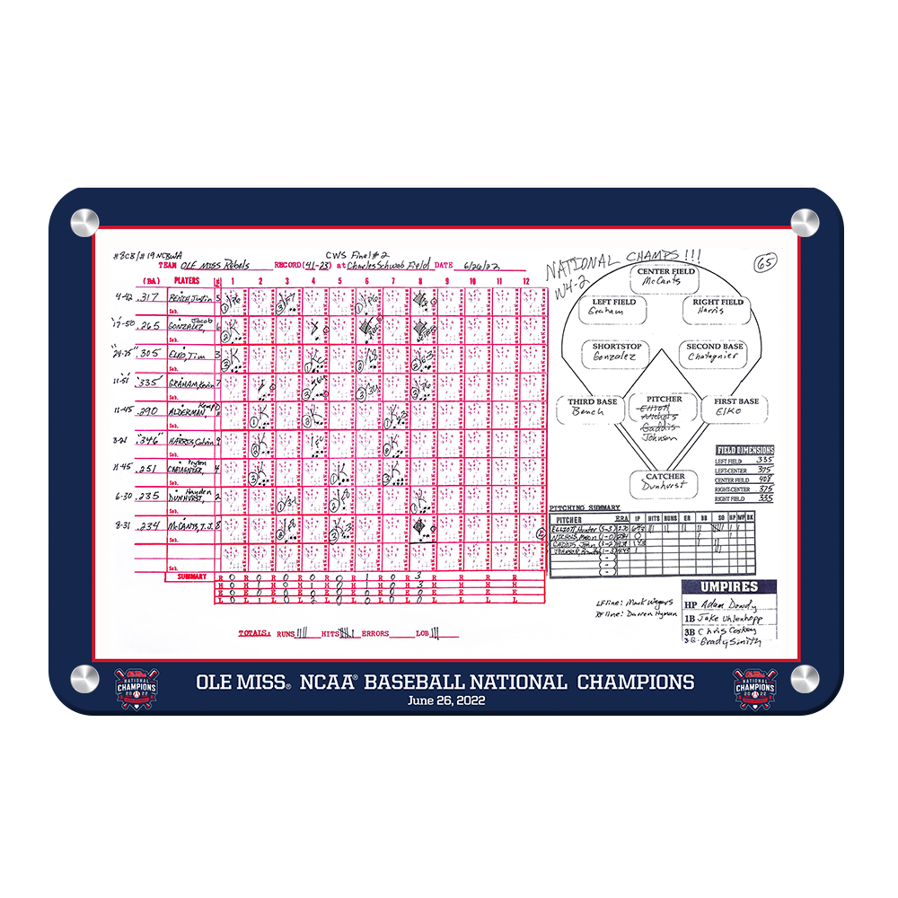 Ole Miss Rebels - Ole Miss NCAA Baseball National Champions Scorecard - College Wall Art #Canvas