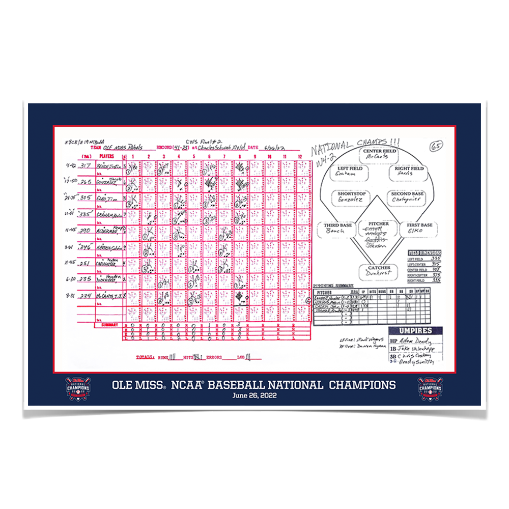 Ole Miss Rebels - Ole Miss NCAA Baseball National Champions Scorecard - College Wall Art #Canvas