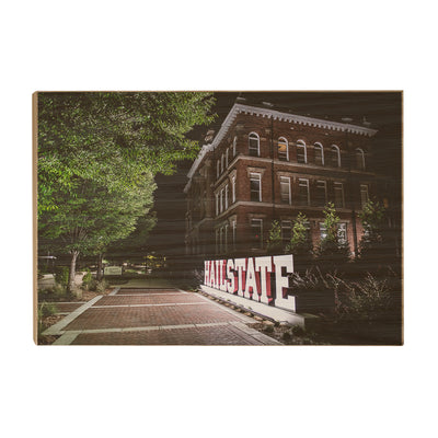 Mississippi State Bulldogs - Hail State Plaza at Night - College Wall Art #Wood