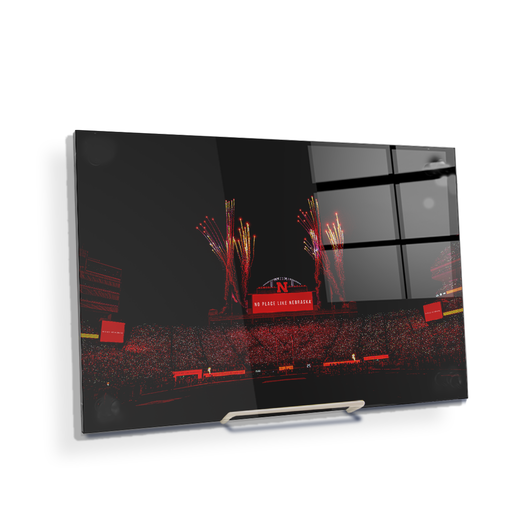 Nebraska Cornhuskers - Light Up Memorial Stadium - College Wall Art #Canvas