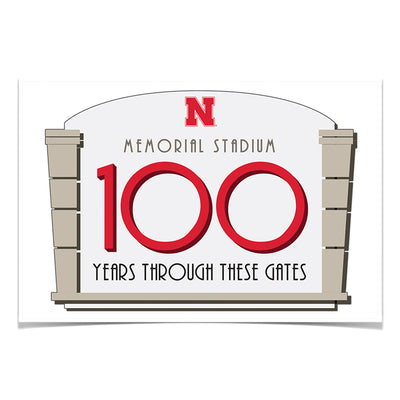 Nebraska Cornhuskers - Memorial Stadium 100 Years Through These Gates - College Wall Art #Poster