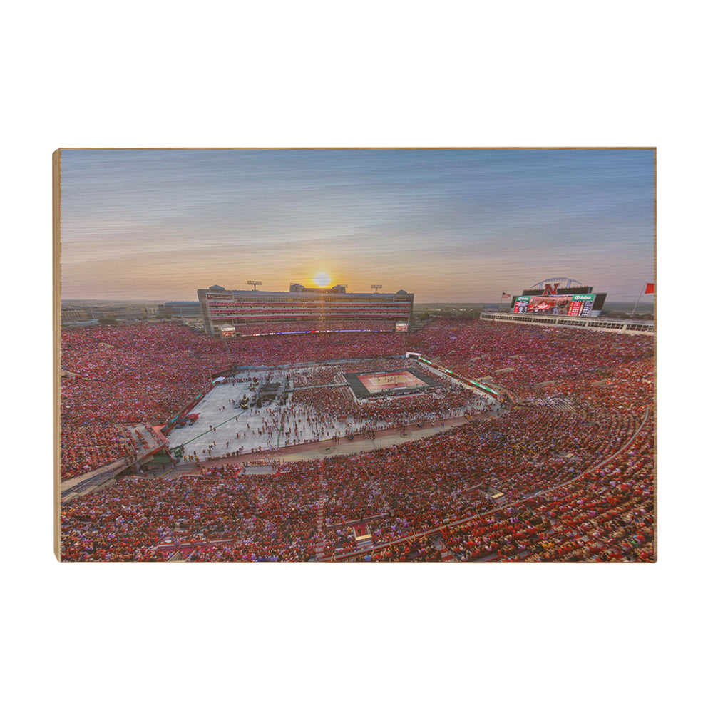 Nebraska Cornhuskers - Volleyball Day Record Aerial Sunset - College Wall Art #Canvas