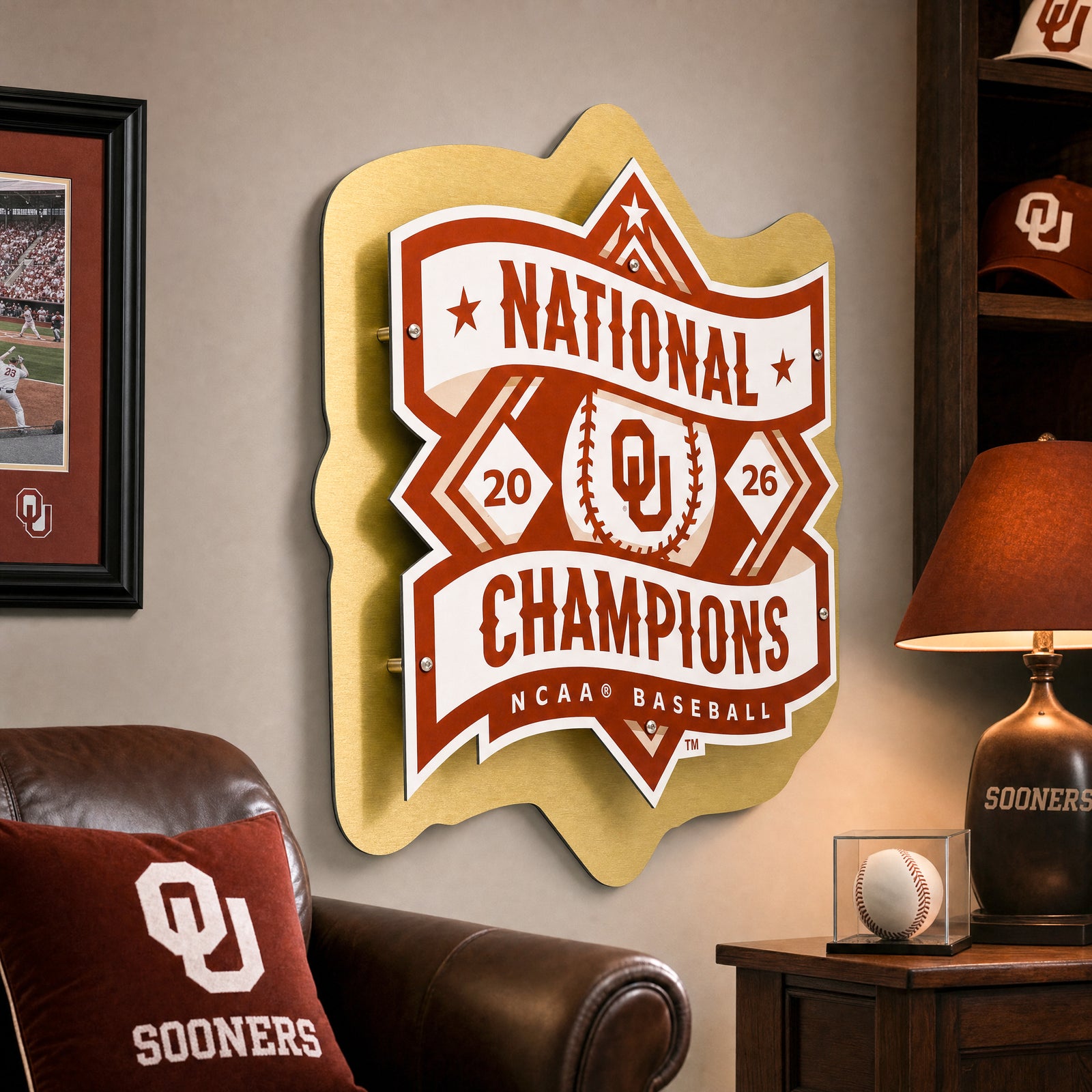 Oklahoma Sooners - Baseball National Champions Logo Two Layer Metal Dimensional Wall Art