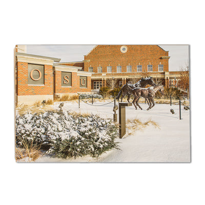 Oklahoma State Cowboys - Student Union Snowfall - College Wall Art #Wood