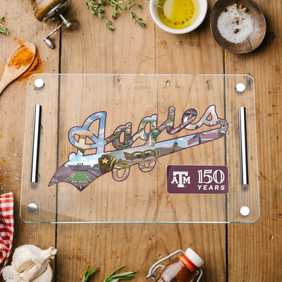 Texas A&M Aggies - Texas A&M Sesquicentennial Aggies Script Collage 150 Years  - Charcuterie Tray