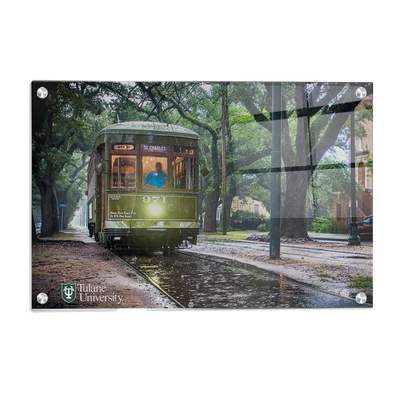 Tulane  Green Wave - Rainy Day Street Car St. Charles - College Wall Art #Acrylic