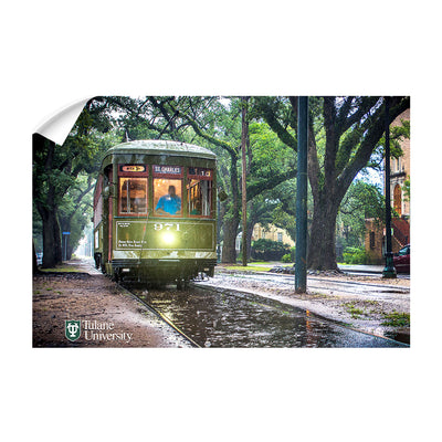 Tulane  Green Wave - Rainy Day Street Car St. Charles - College Wall Art #Wall Decal