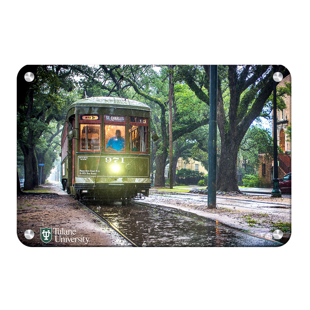 Tulane  Green Wave - Rainy Day Street Car St. Charles - College Wall Art #Canvas