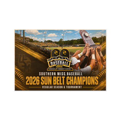 Southern Miss Golden Eagles - Southern Miss Baseball 2026 Sun Belt Champions - College Wall Art #Wood