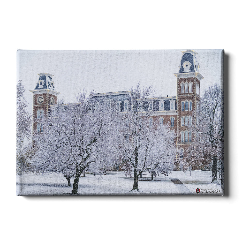 Arkansas Razorbacks - Snowy Old Main - College Wall Art #Canvas