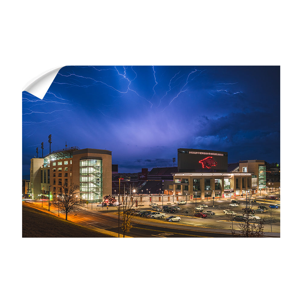 Arkansas Razorbacks - Lightning Over Donald W. Reynolds Razorback Stadium - College Wall Art #Canvas