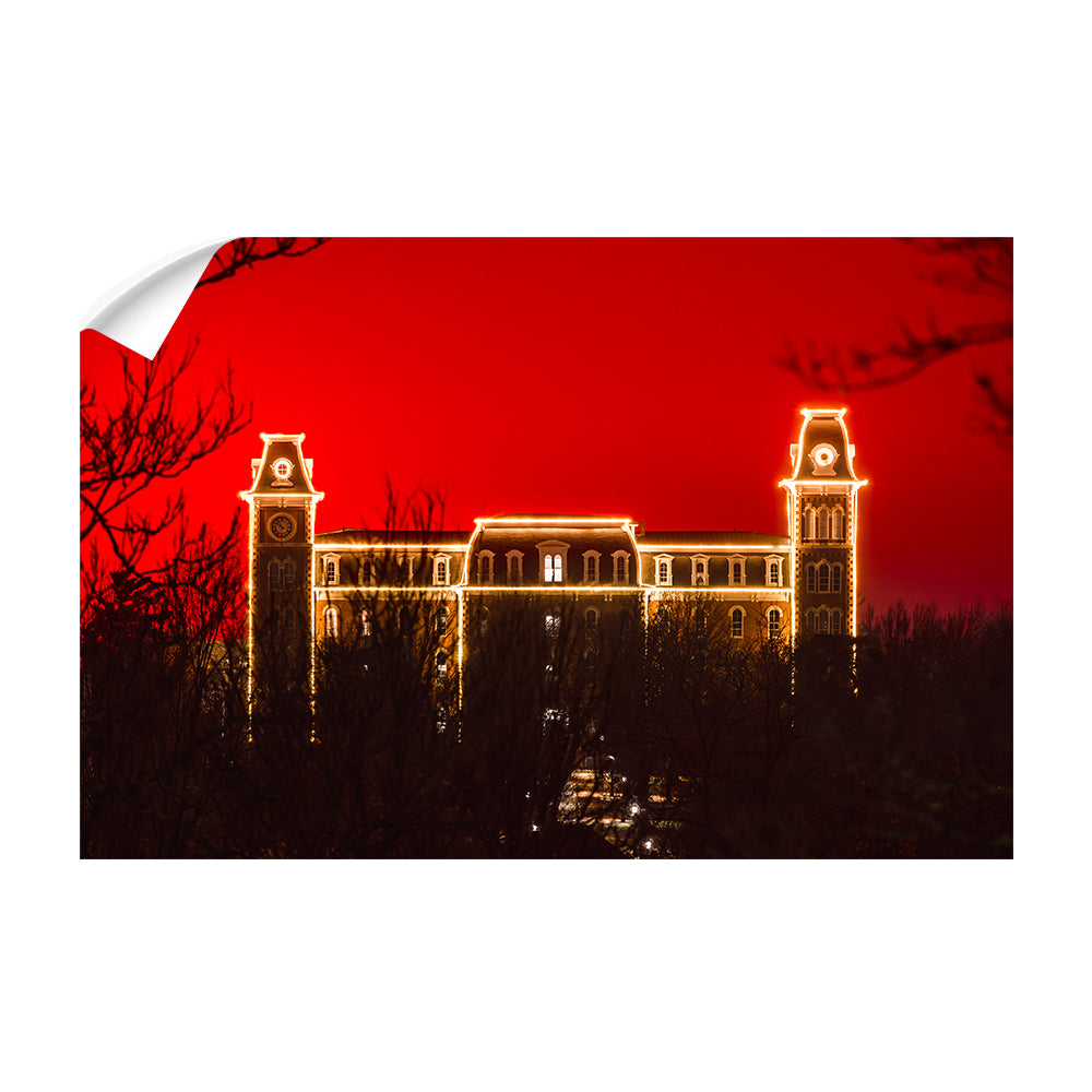 Arkansas Razorbacks - Red Christmas Old Main - College Wall Art #Canvas