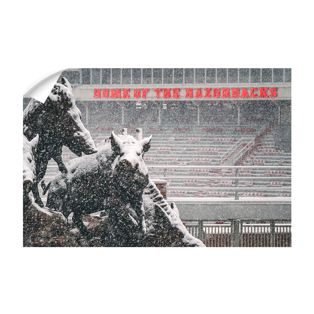 Arkansas Razorbacks - Snow Strom at the Home of the Razorbacks - College Wall Art #Canvas