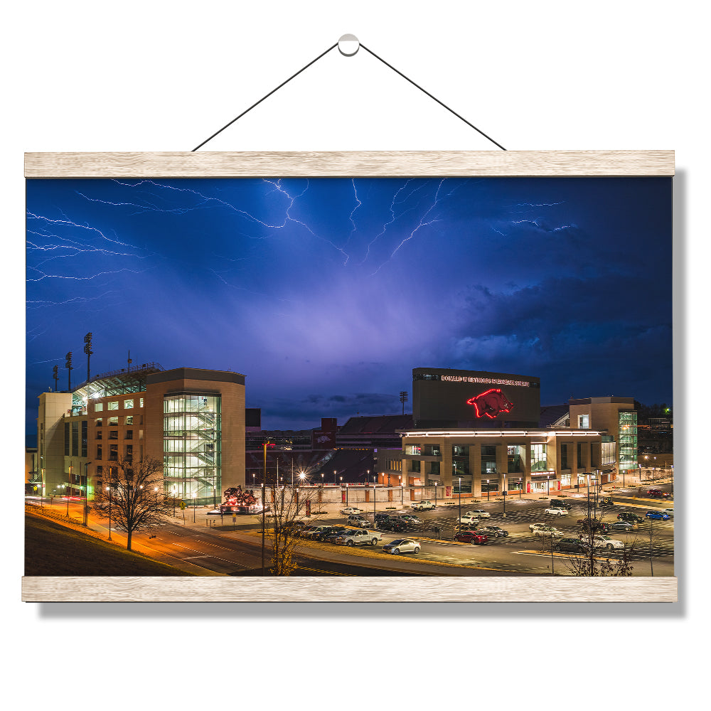 Arkansas Razorbacks - Lightning Over Donald W. Reynolds Razorback Stadium - College Wall Art #Canvas