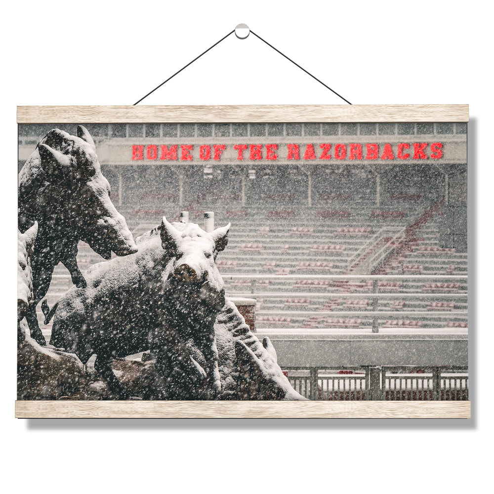 Arkansas Razorbacks - Snow Strom at the Home of the Razorbacks - College Wall Art #Canvas