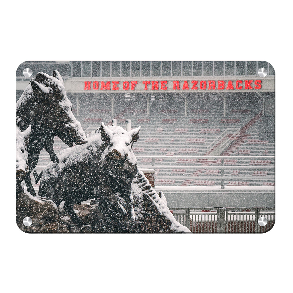 Arkansas Razorbacks - Snow Strom at the Home of the Razorbacks - College Wall Art #Canvas