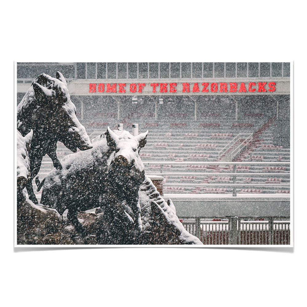 Arkansas Razorbacks - Snow Strom at the Home of the Razorbacks - College Wall Art #Canvas