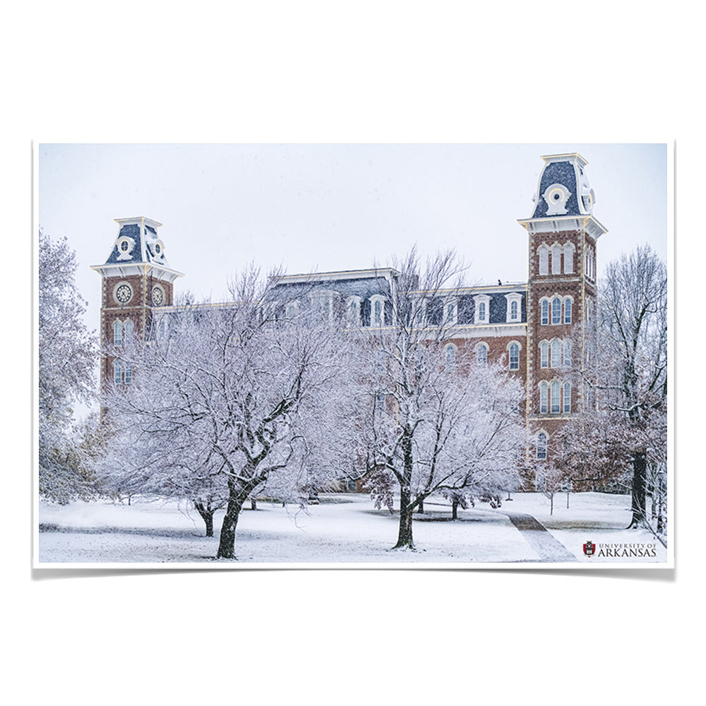 Arkansas Razorbacks - Snowy Old Main - College Wall Art #Canvas
