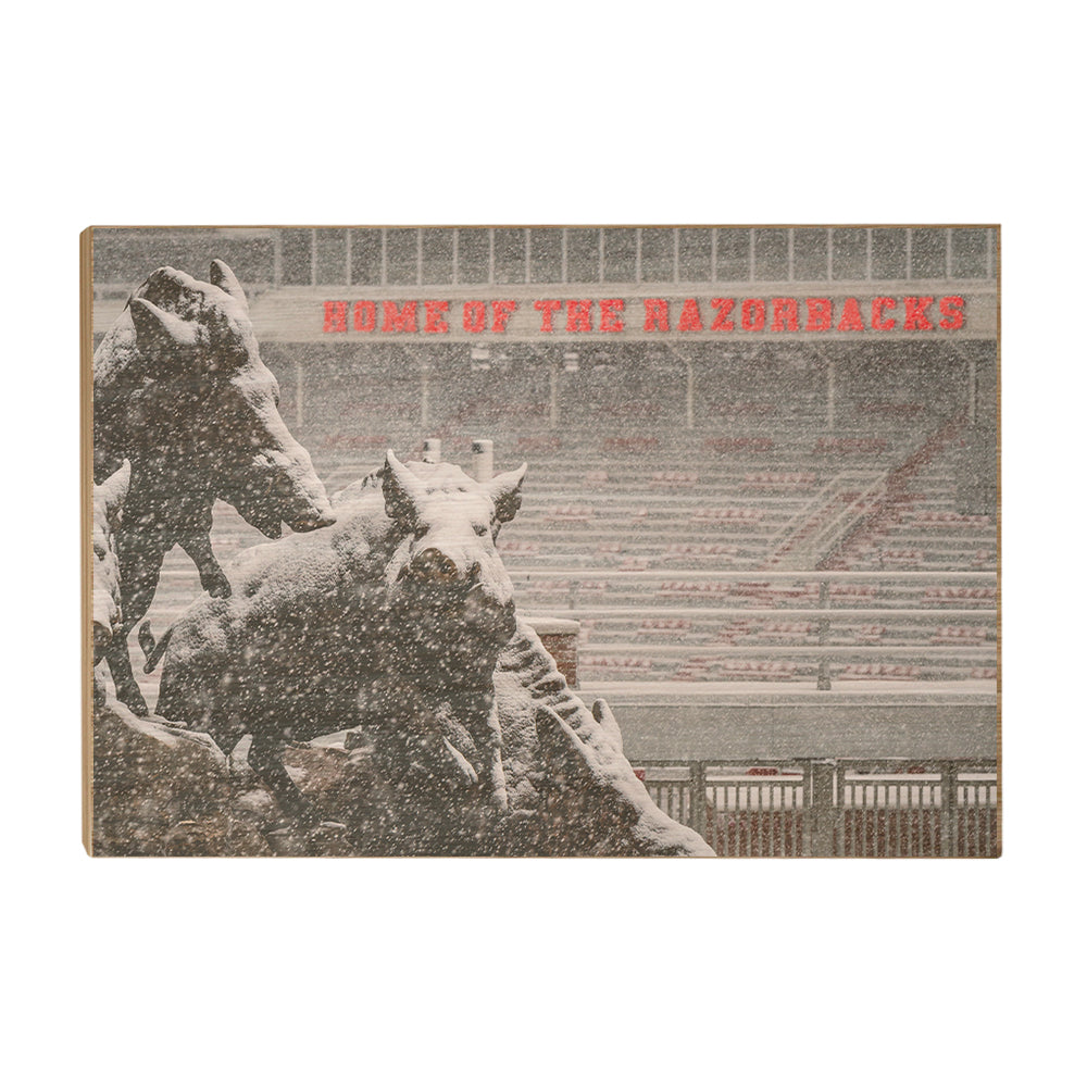 Arkansas Razorbacks - Snow Strom at the Home of the Razorbacks - College Wall Art #Canvas