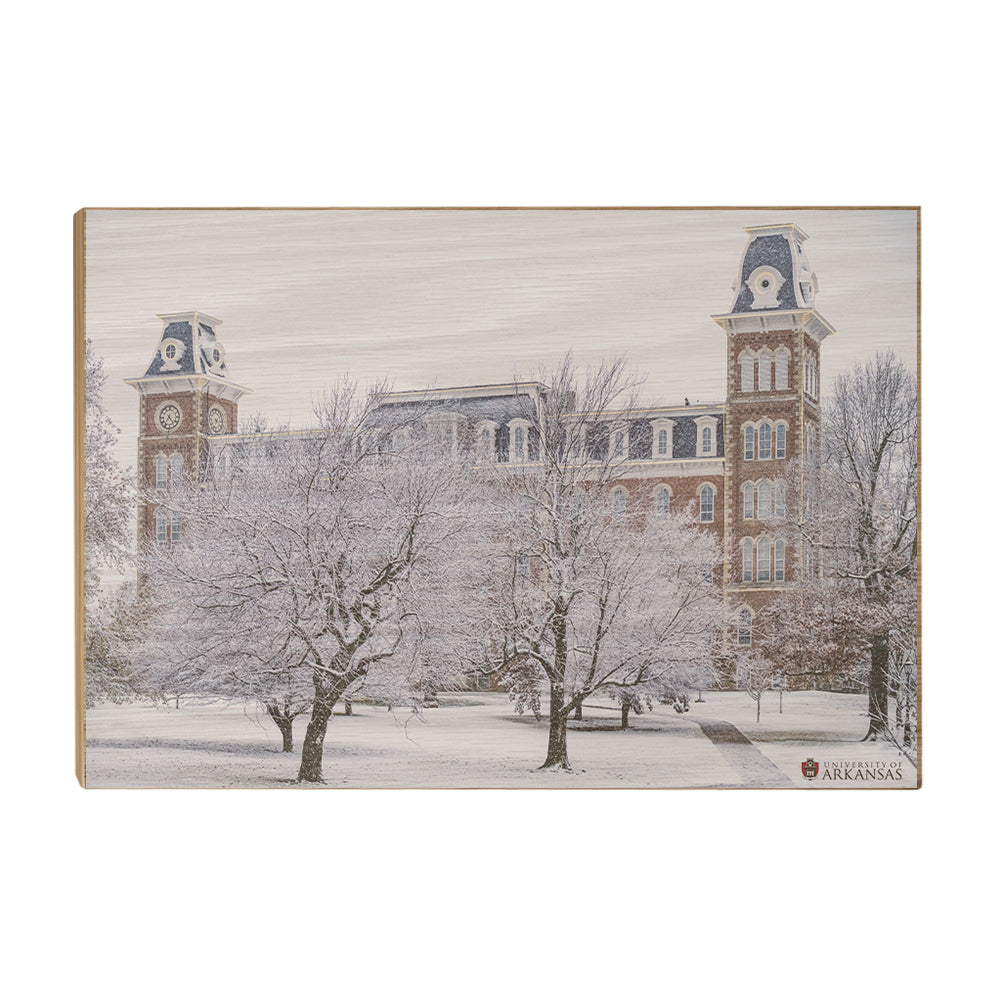 Arkansas Razorbacks - Snowy Old Main - College Wall Art #Canvas
