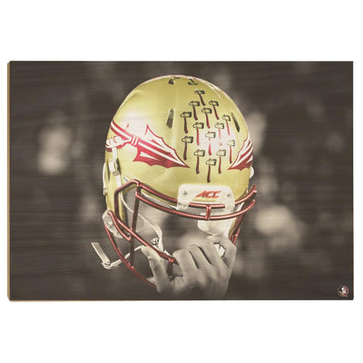 Florida State Seminoles - Seminole Helmet Held High - College Wall Art #Wood