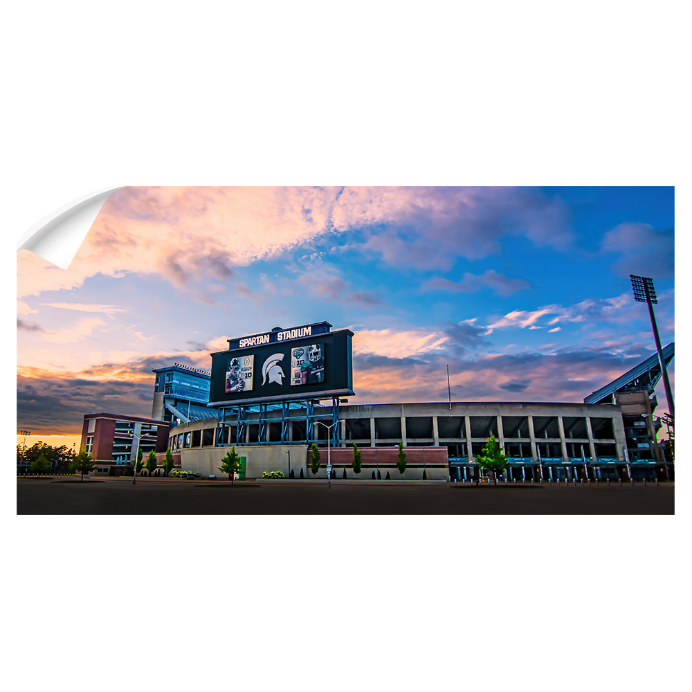 Michigan State - Sunset Spartan Stadium Panoramic - College Wall Art #Canvas