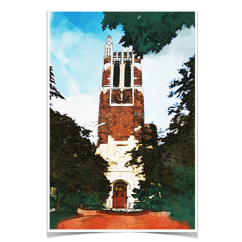 Michigan State - Beaumont Tower Watercolor - College Wall Art #Poster