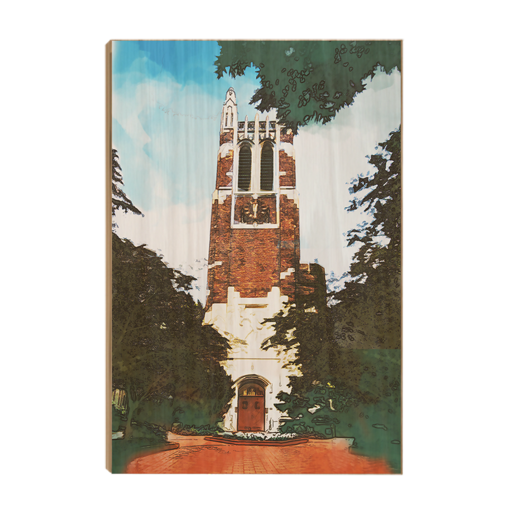 Michigan State - Beaumont Tower Watercolor - College Wall Art #Wood