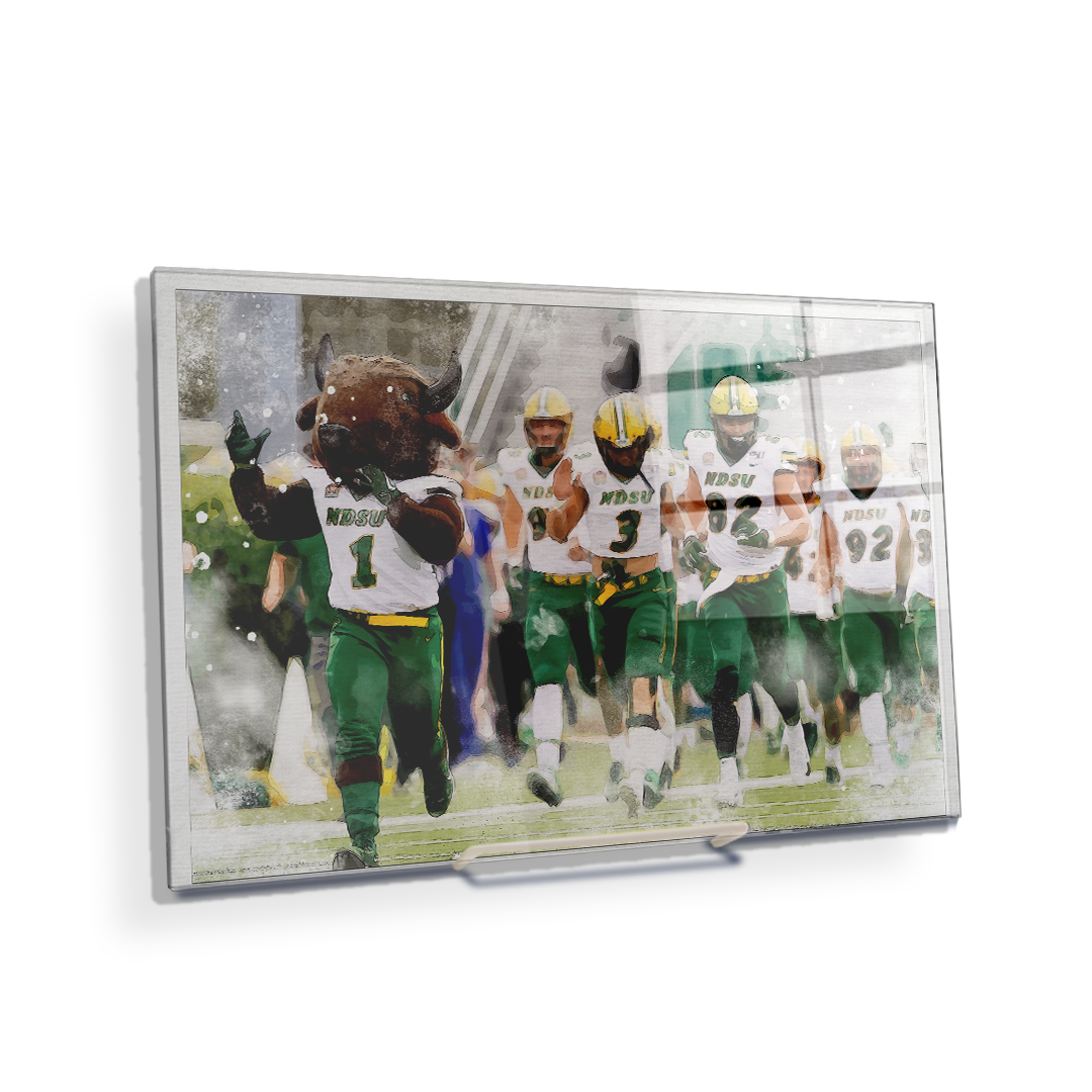 North Dakota State Bisons - NDSU Running onto the Field Water Color - College Wall Art #Canvas