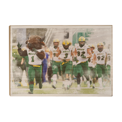North Dakota State Bisons - NDSU Running onto the Field Water Color - College Wall Art #Wood