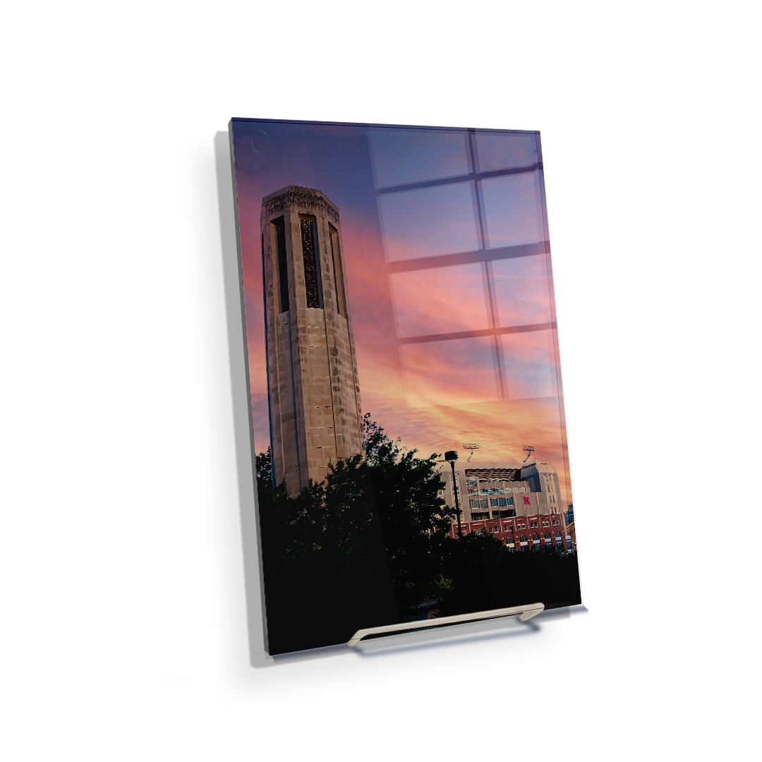 Nebraska Cornhuskers - Sunset, Mueller Tower and Memorial - College Wall Art #Canvas