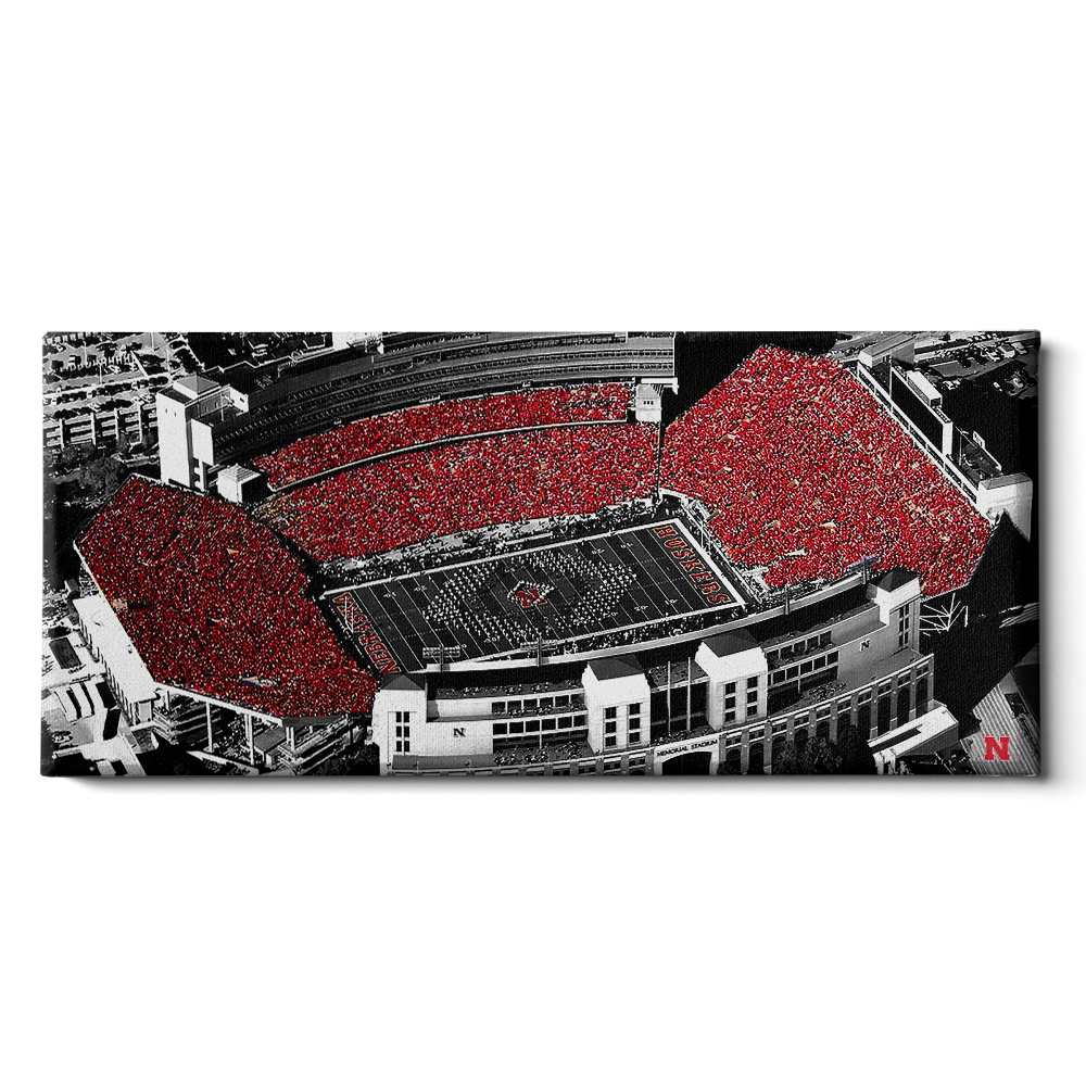 Nebraska Cornhuskers - Memorial Stadium Duotone Panoramic - College Wall Art #Canvas