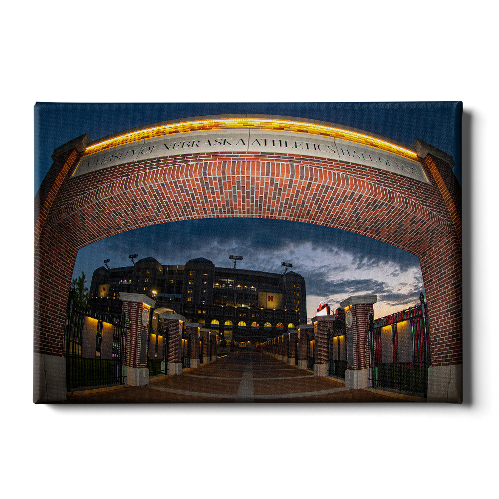 Nebraska Cornhuskers - Sunset through the Hall of Fame - College Wall Art #Canvas