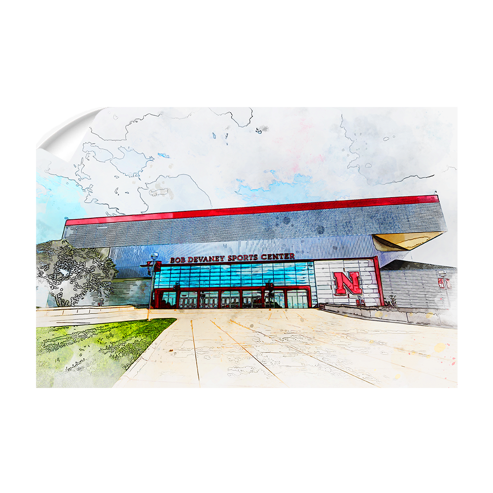 Nebraska Cornhuskers - Devany Sports Center Watercolor - College Wall Art #Canvas