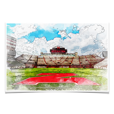 Nebraska Cornhuskers - Nebraska From the 50 Watercolor - College Wall Art #Poster