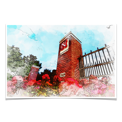 Nebraska Cornhuskers - Nebraska Gateway Watercolor - College Wall Art #Poster