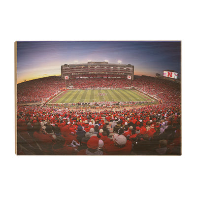 Nebraska - Birds Eye View of Memorial - College Wall Art #Wood