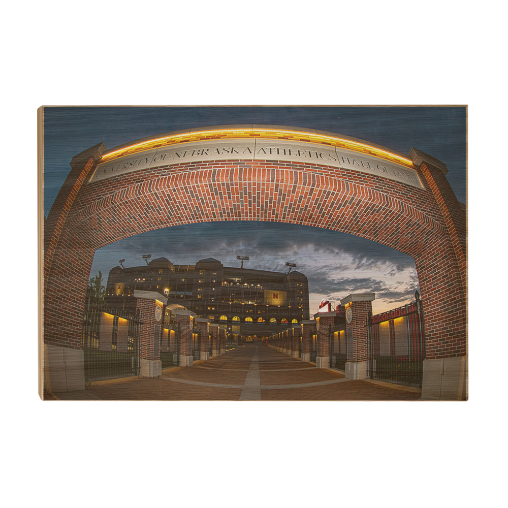 Nebraska Cornhuskers - Sunset through the Hall of Fame - College Wall Art #Canvas
