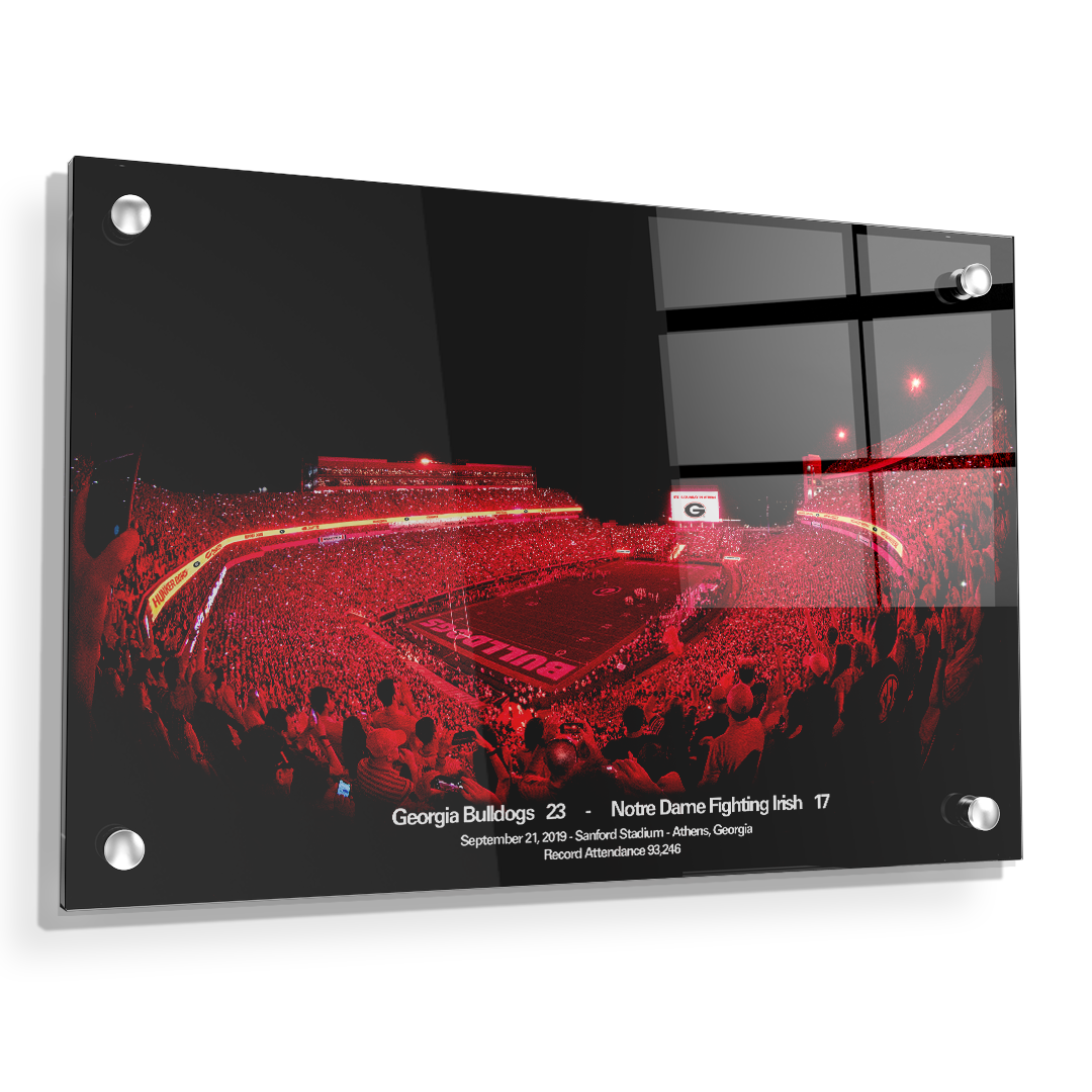 Georgia Bulldogs - Sanford Red Lights Georgia vs. Notre Dame - College Wall Art #Canvas