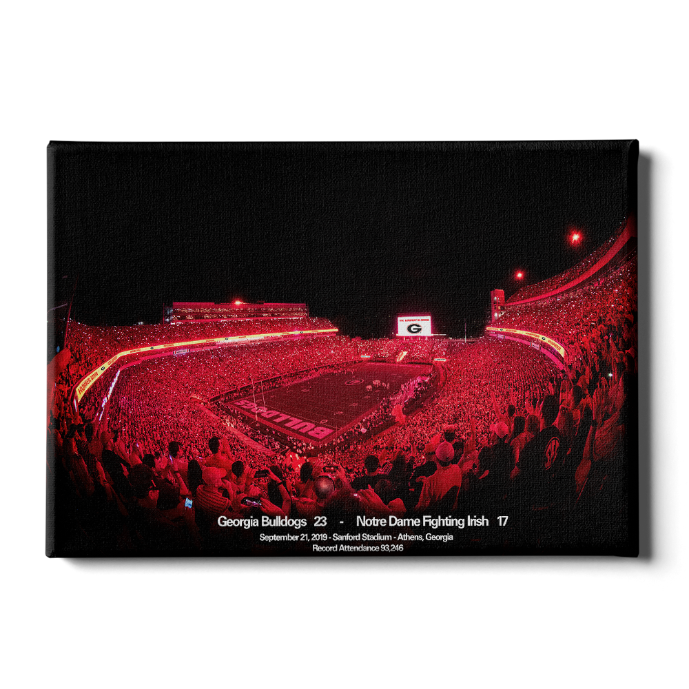 Georgia Bulldogs - Sanford Red Lights Georgia vs. Notre Dame - College Wall Art #Canvas