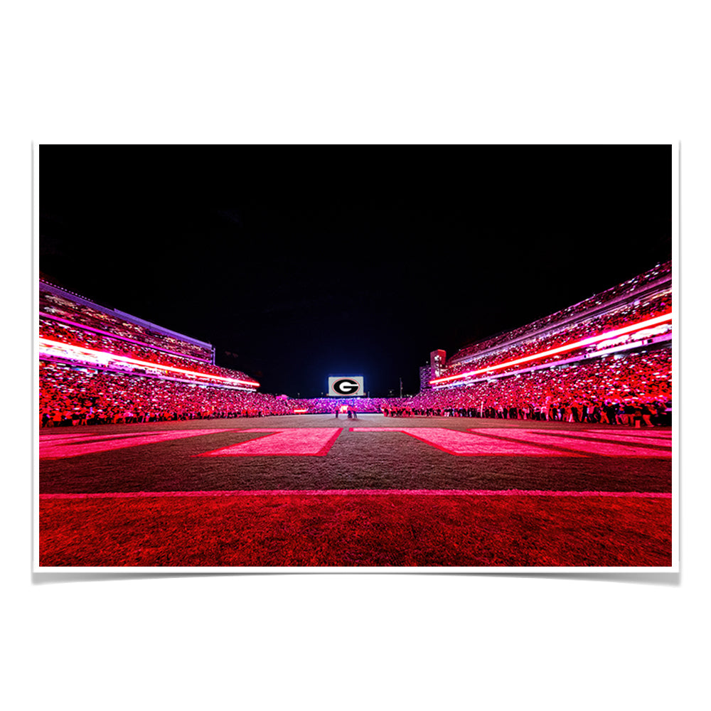 Georgia Bulldogs - Sanford Red Lights End Zone - College Wall Art #Canvas