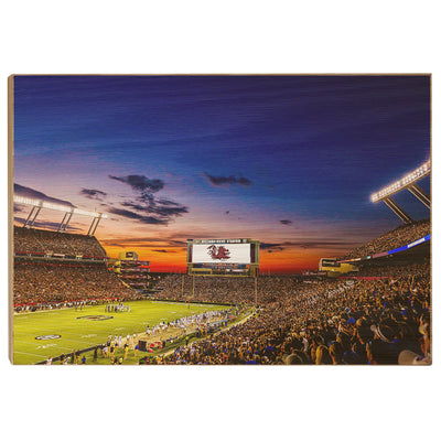 South Carolina Gamecocks - Sunset Blaze at Williams-Brice Stadium - College Wall Art #Wood